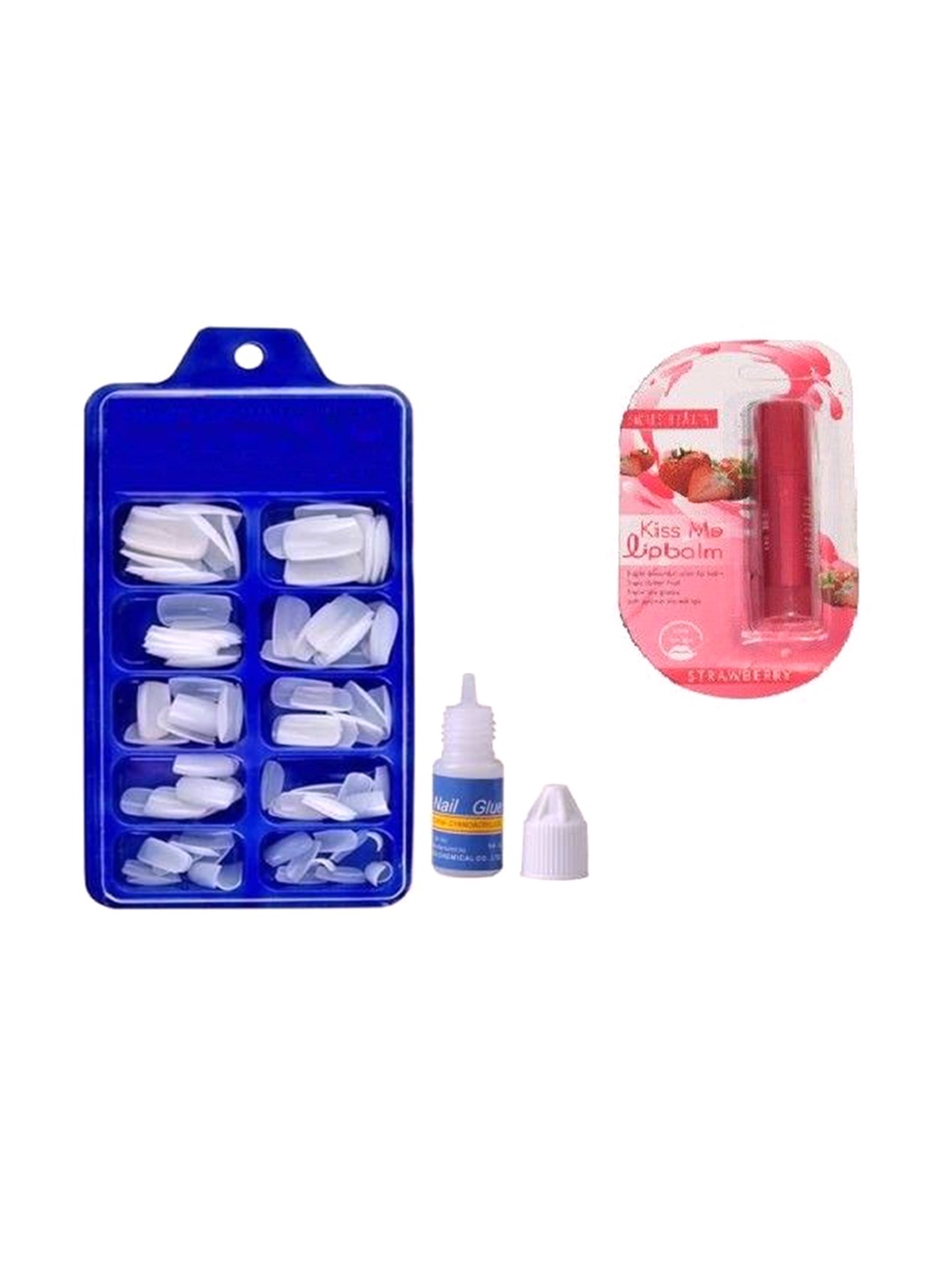 

Lenon Set Of 103 Artificial Reusable Nails With Glue & Lip Balm, White