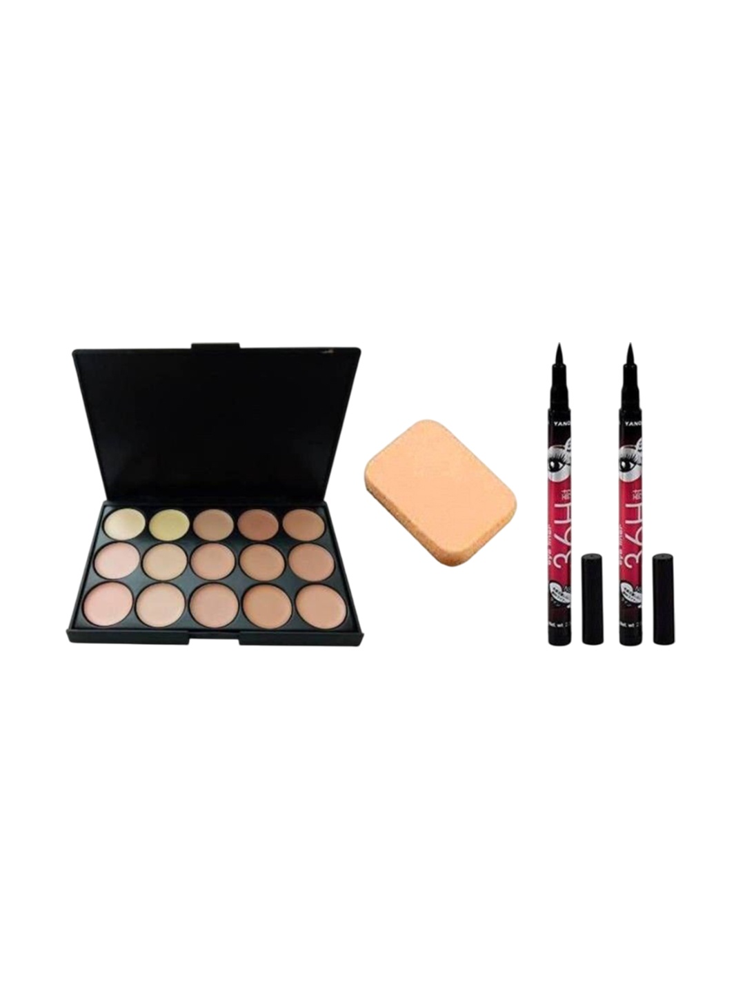 

Lenon Set Of 4 Make Up Kit With Eyeliners & Puff, Black