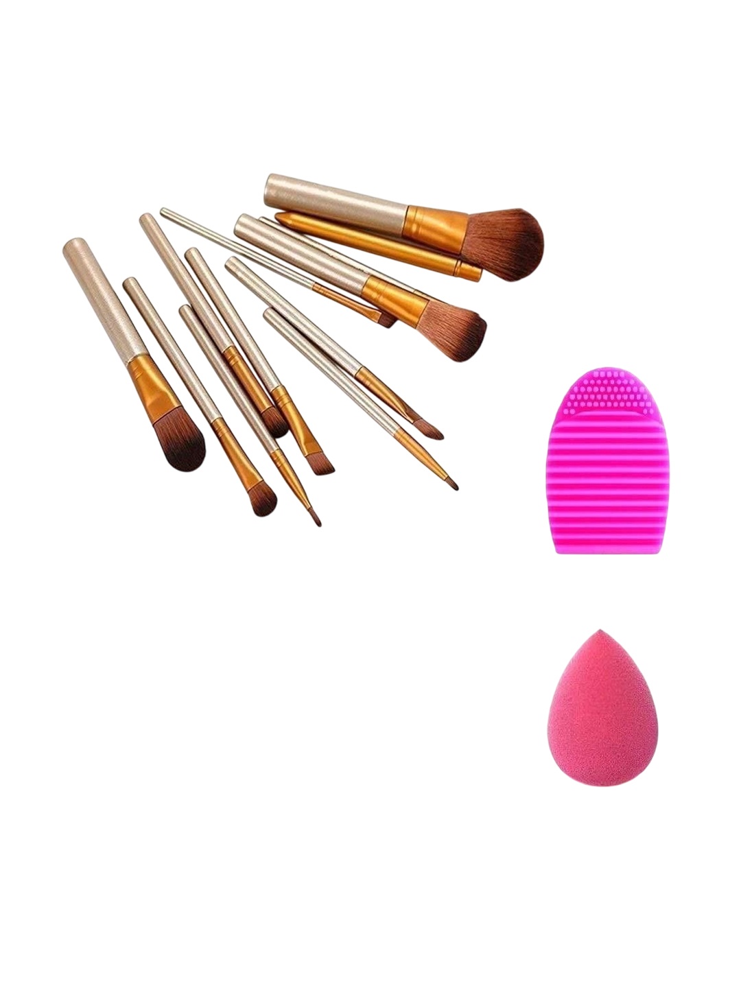 

Lenon Set Of 14 Make Up Brushes With Beauty Blender & Brush Cleaner, Beige