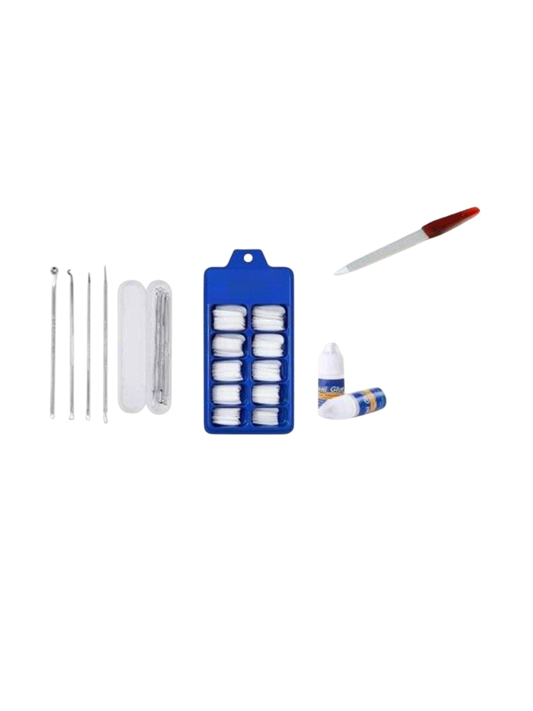 

Lenon Set Of 107 Artificial Nail With Glue, Nail Filer & Black Head Remover, Blue