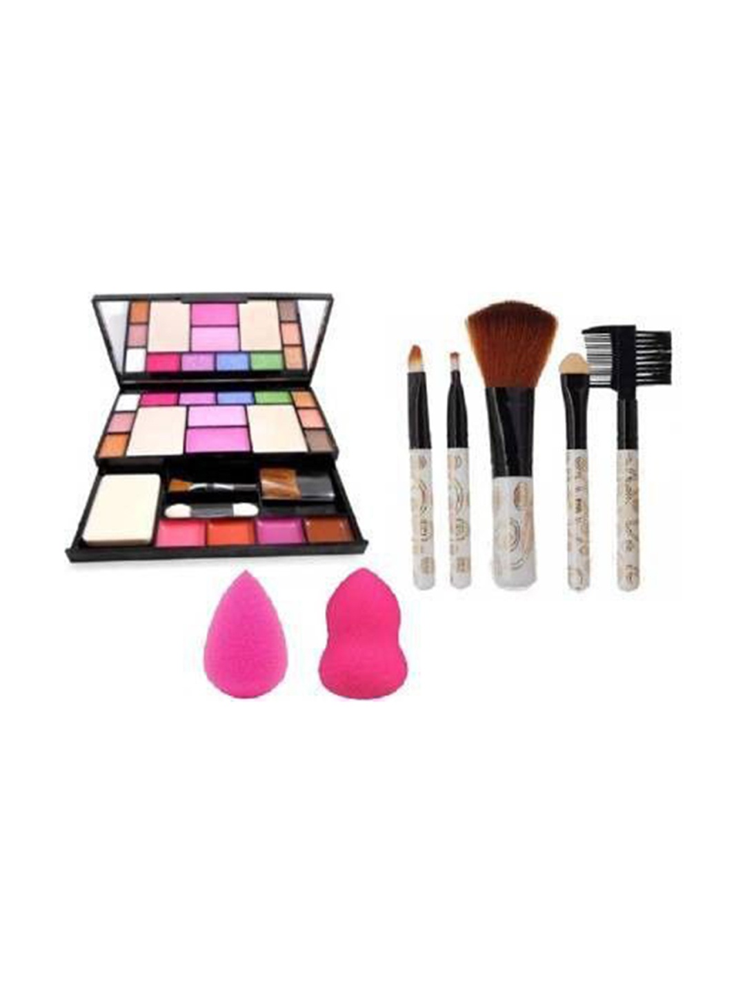 

Lenon Set Of 8 Makeup Brushes With Eyeshadow Palette & Beauty Blender, Pink