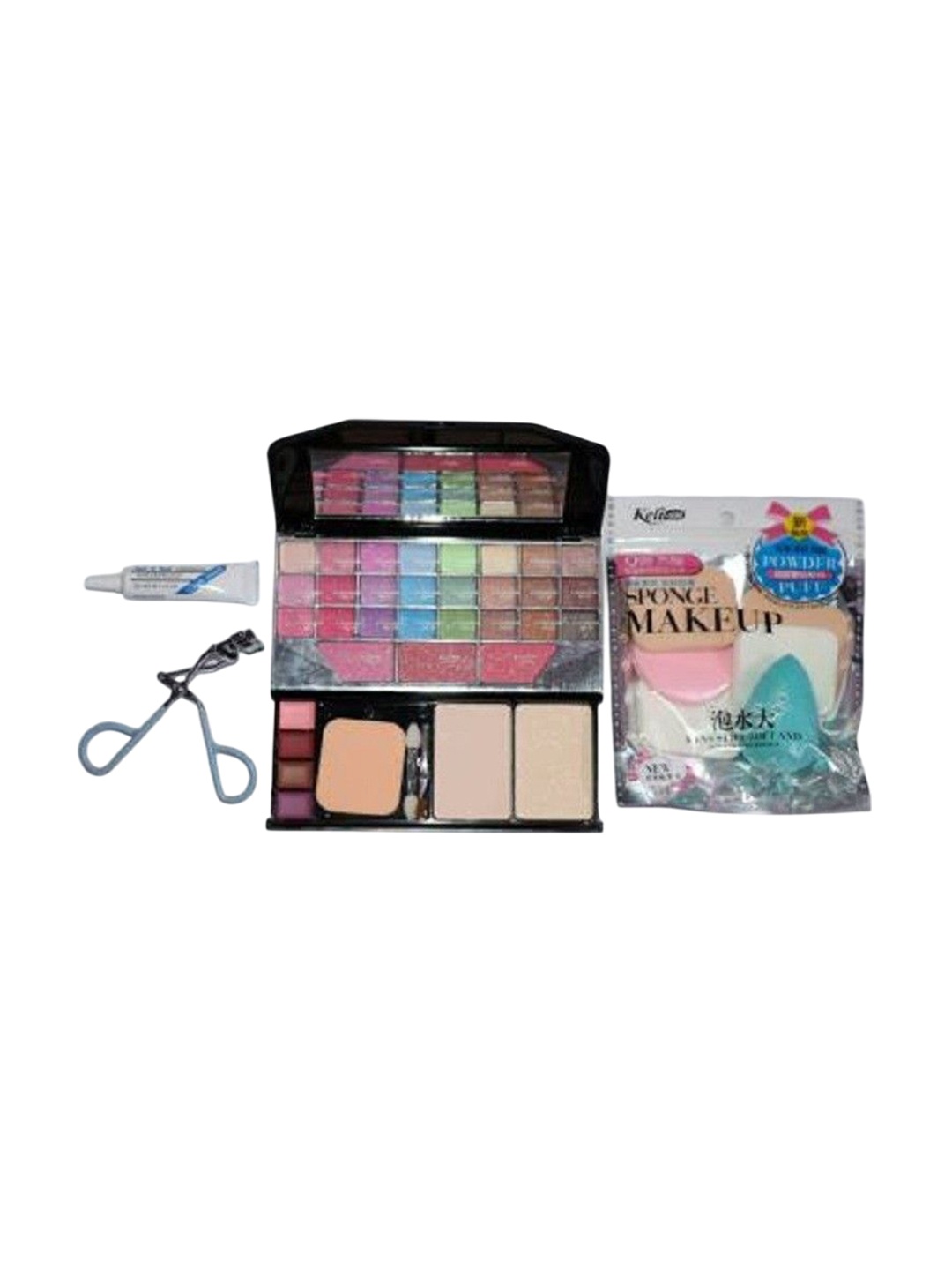 

Lenon Set of 9 Makeup Kit- Puff - Eyelash Curler & Glue Set, Blue