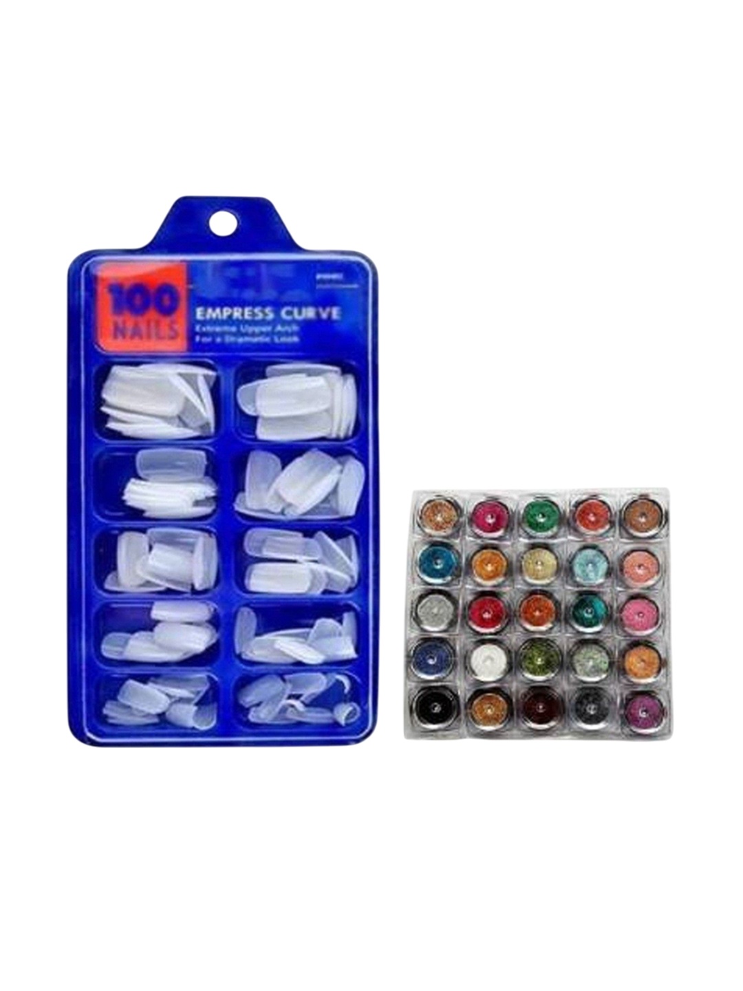 

Lenon Set Of 125 Artificial Press On Nails & Glitter Powder, Blue