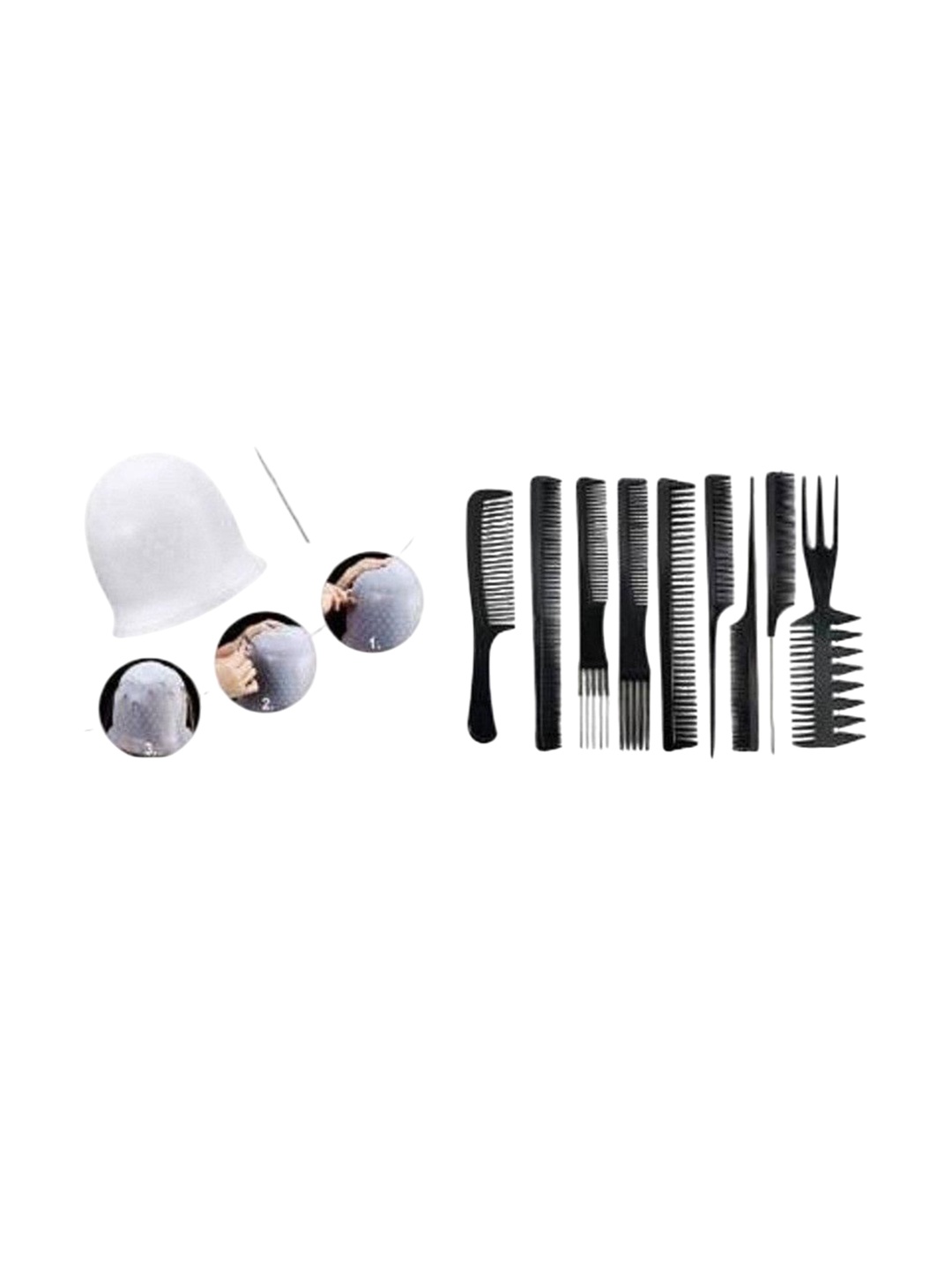 

Lenon Set Of 11 Hair Comb & Hair Colouring Cap, Transparent