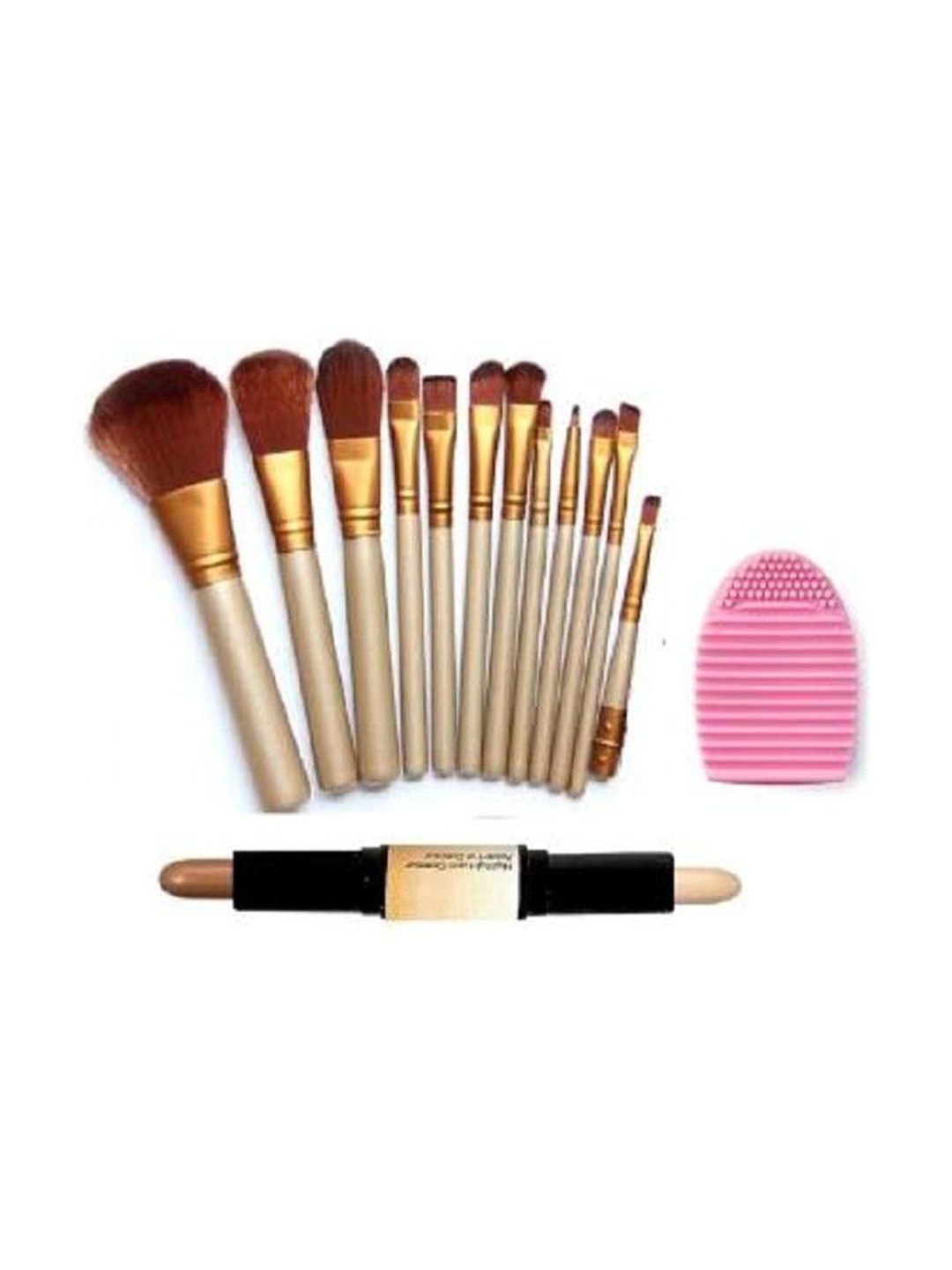 

Lenon Set Of 14 Makeup Brush Set With Contour Stick & Brush Cleaner, Beige
