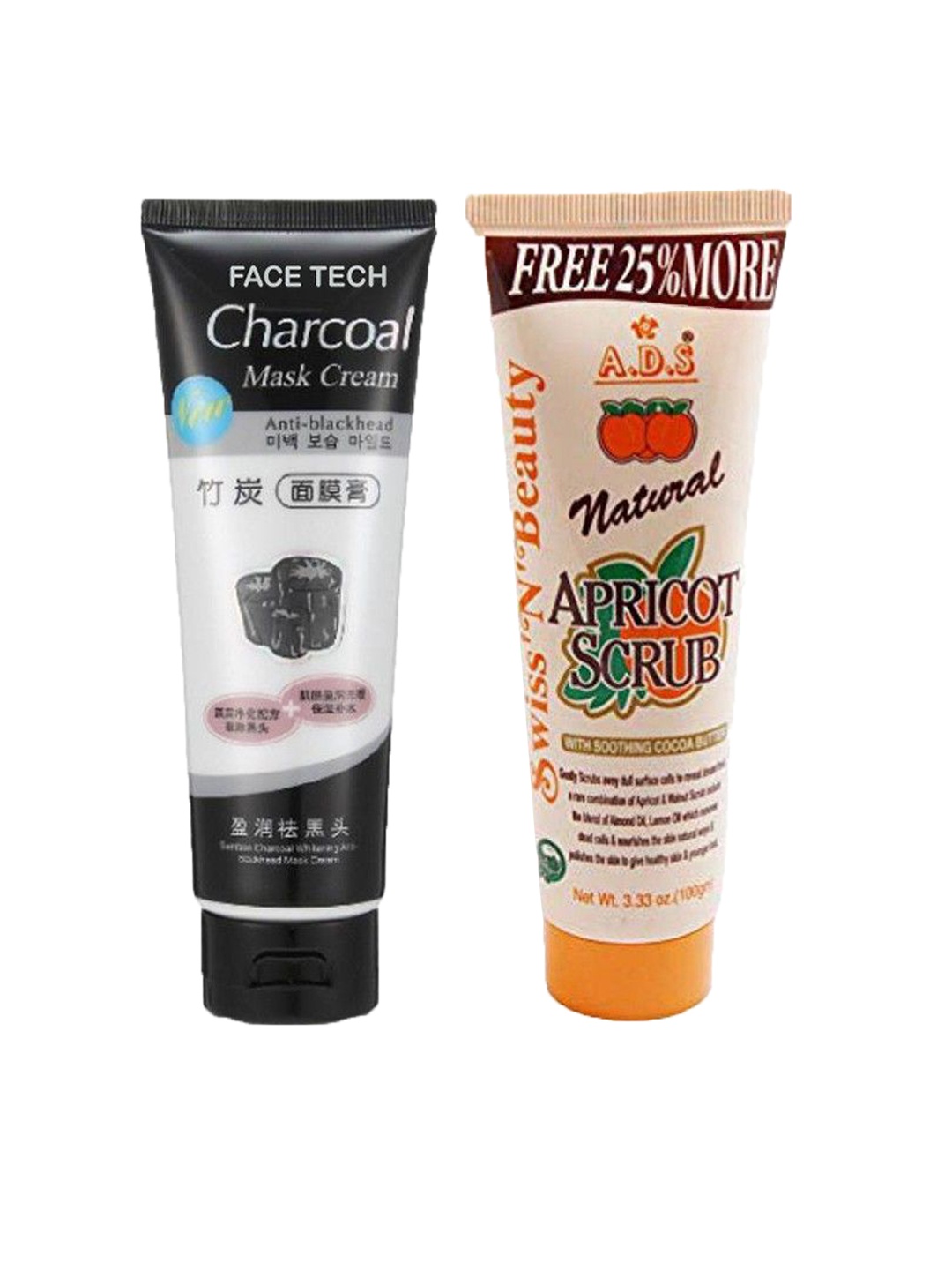 

Lenon Set Of 2 Charcoal Face Mask- 130 g With Apricot Scrub- 100 g, Black