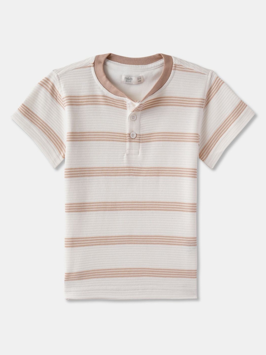 

R&B Boys Striped Henley Neck Cotton T-shirt, White