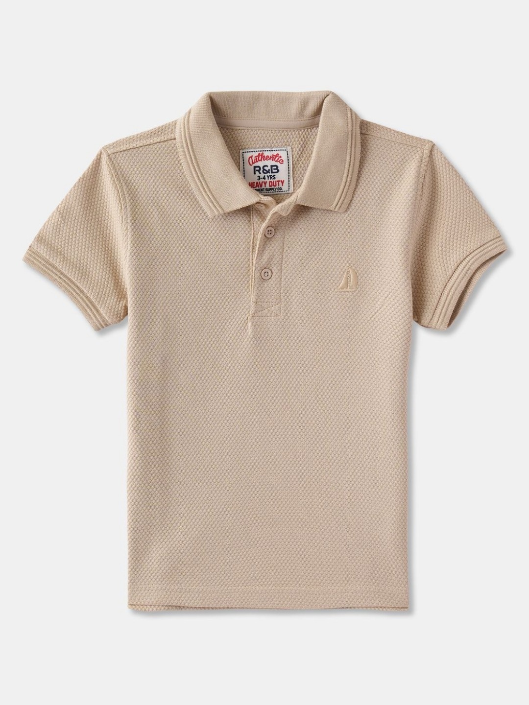 

R&B Boys Solid Polo Collar Cotton T-shirt, Beige