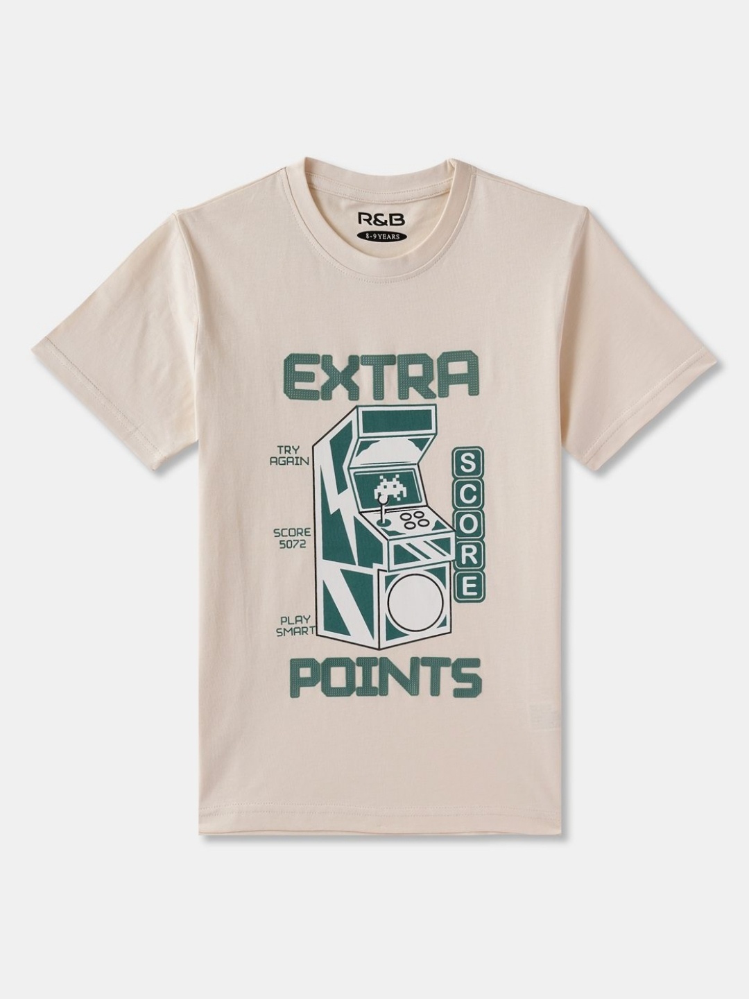

R&B Boys Graphic Printed Round Neck Cotton T-shirt, Beige