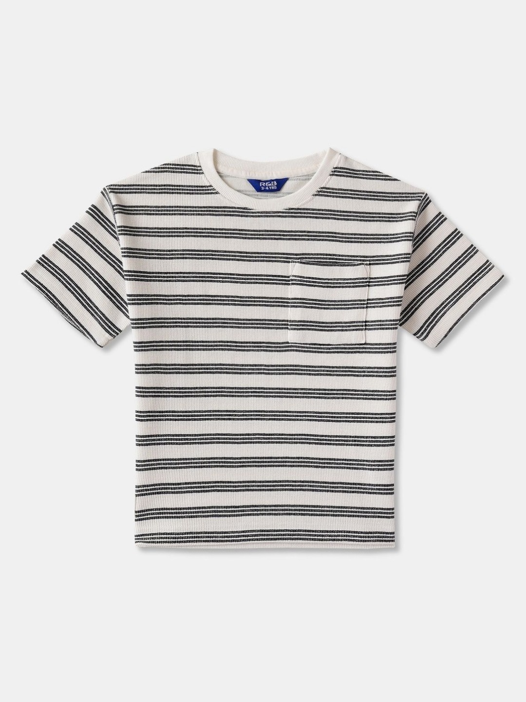 

R&B Boys Striped Round Neck Cotton T-shirt, Blue