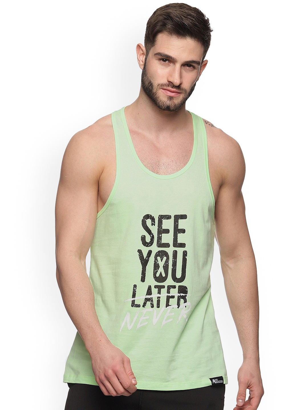

Anax Aesthetics Men Printed Sleeveless Sando Gym Vests Stringer, Green