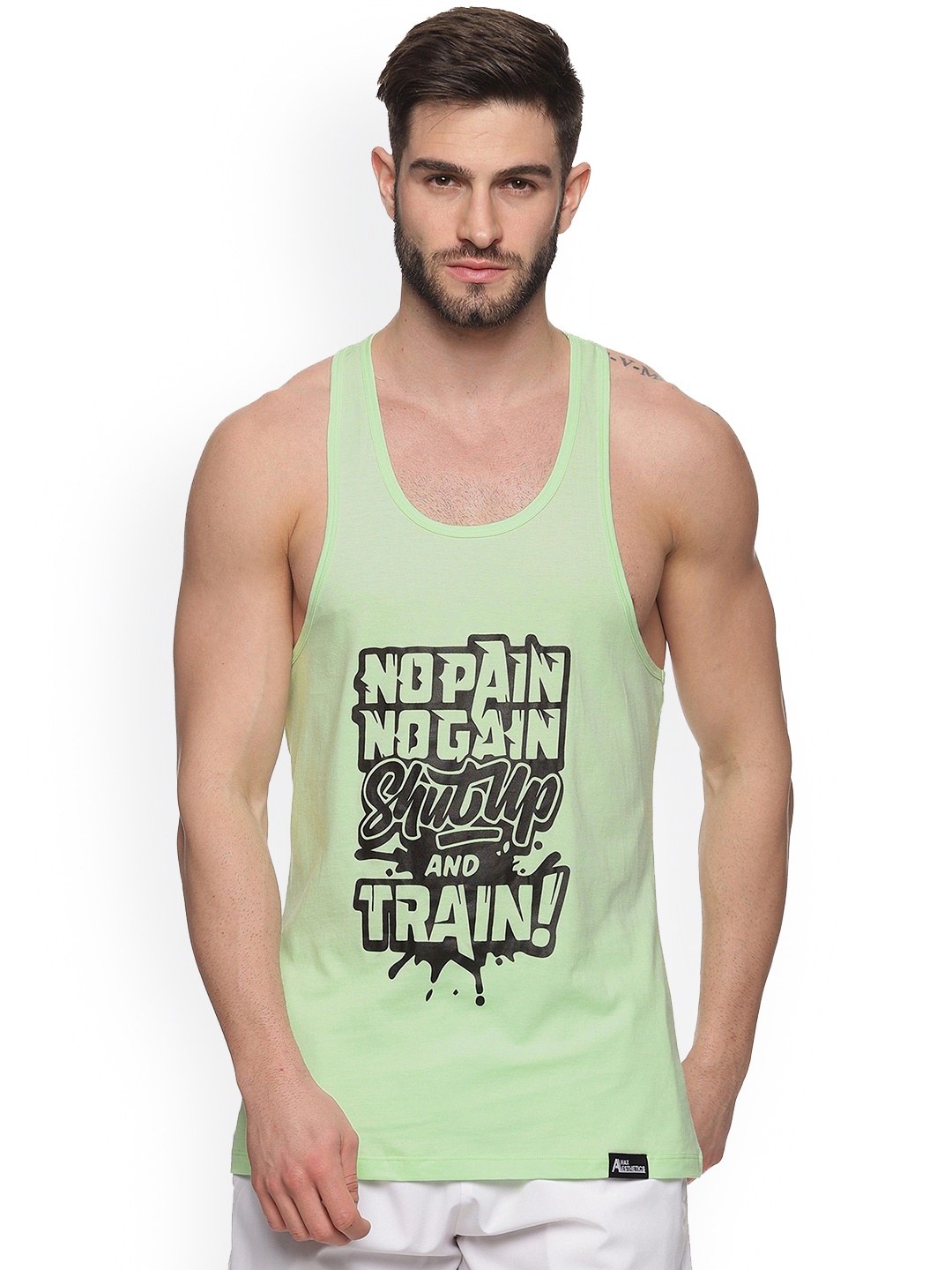 

Anax Aesthetics Men Printed Sleeveless Sando Gym Vests Stringer, Green