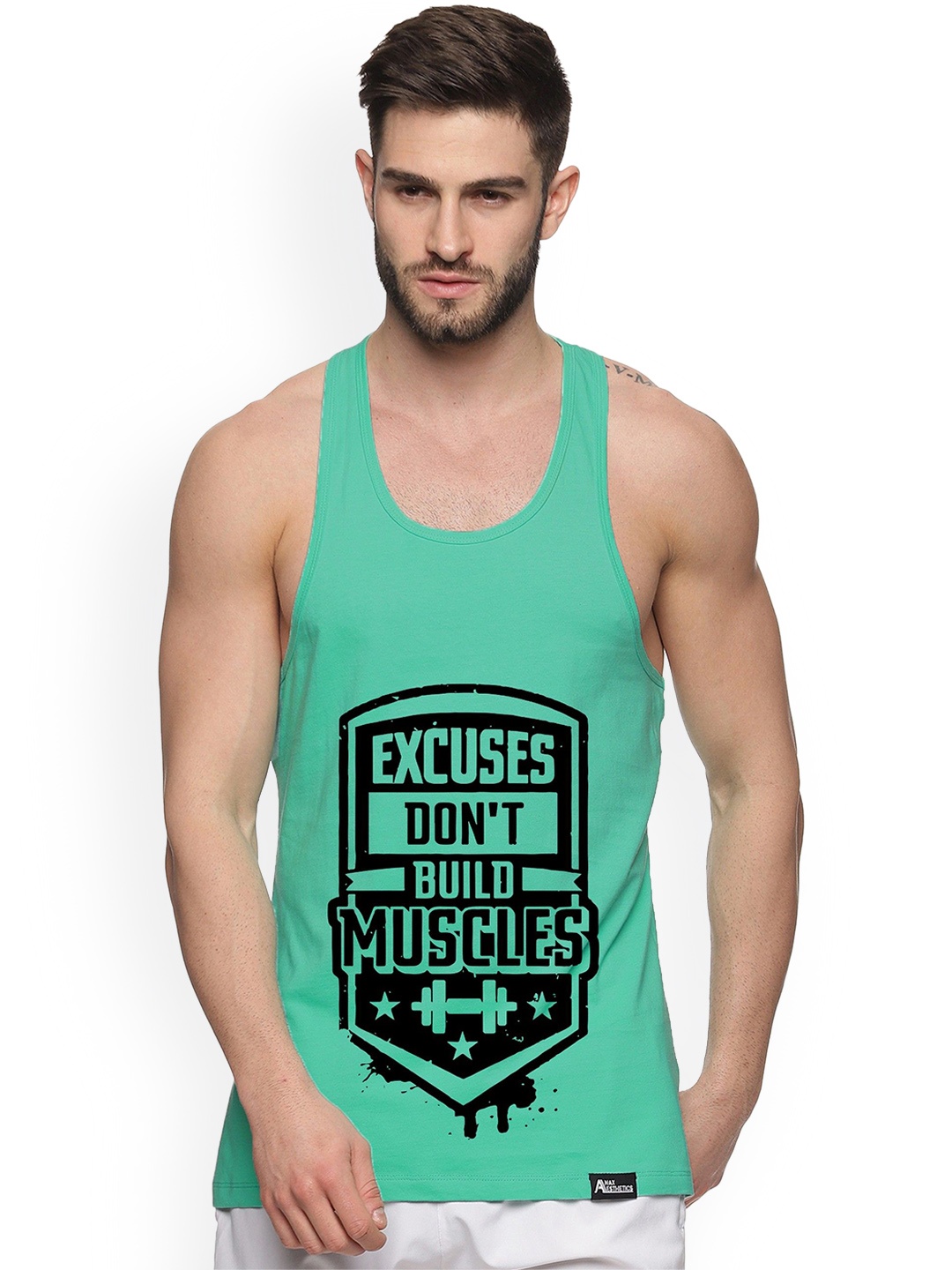 

Anax Aesthetics Men Printed Sleeveless Sando Gym Vests Stringer, Green