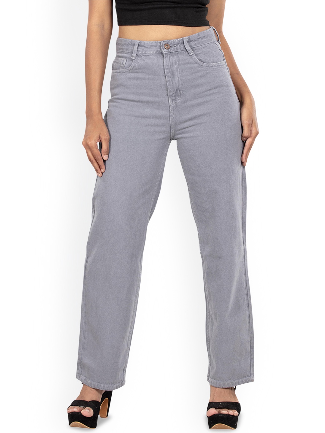 

BELLE ALLE DENIM Women Cotton Straight Fit High-Rise Jeans, Grey
