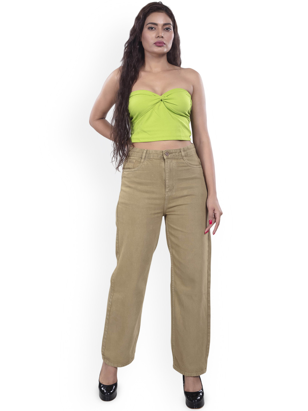 

BELLE ALLE DENIM Women Straight Fit High-Rise Jeans, Brown