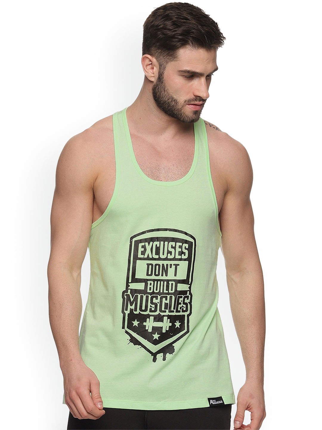 

Anax Aesthetics Men Printed Sleeveless Sando Gym Vests Stringer, Green