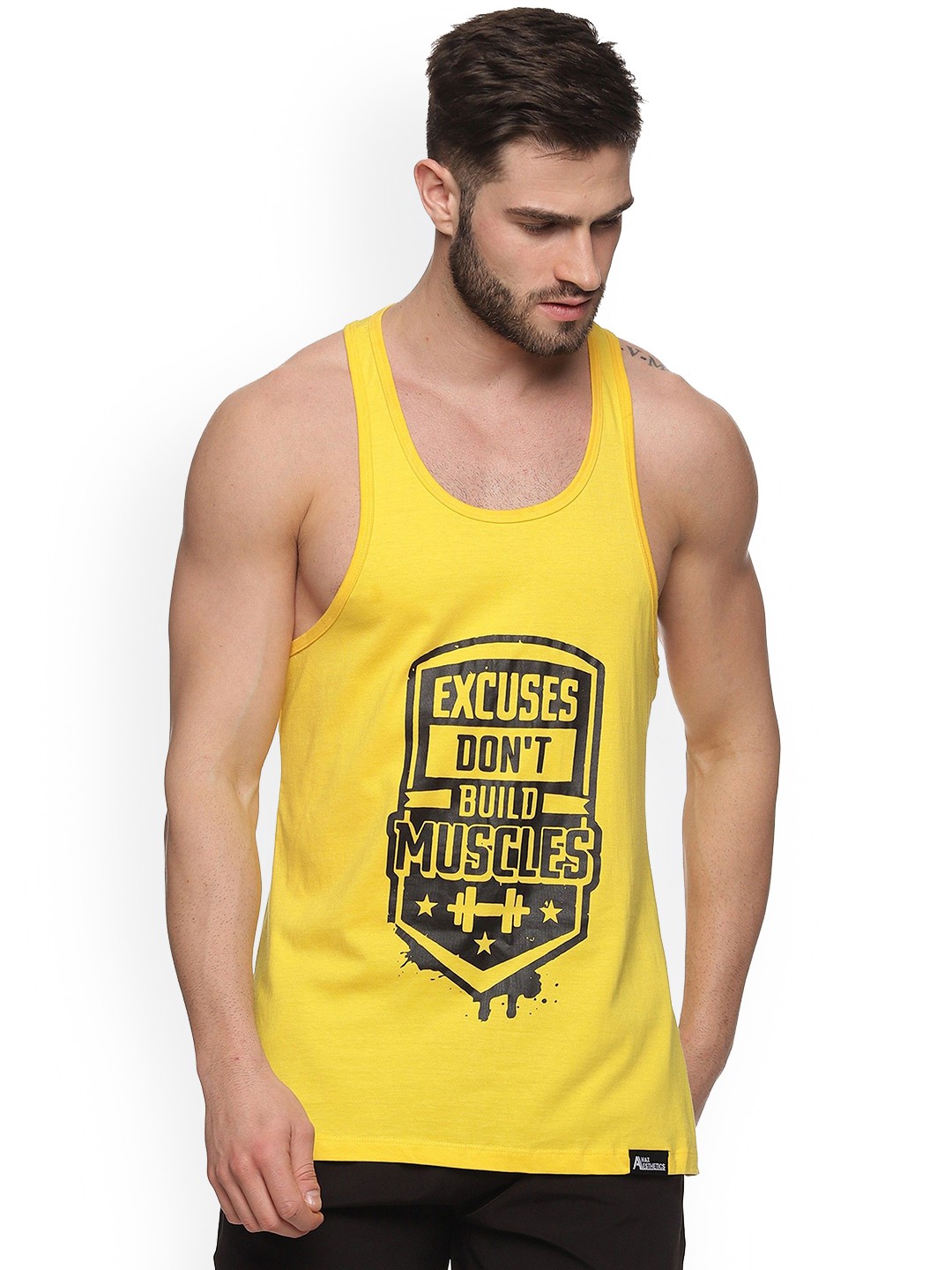 

Anax Aesthetics Men Printed Sleeveless Sando Gym Vests Stringer, Yellow