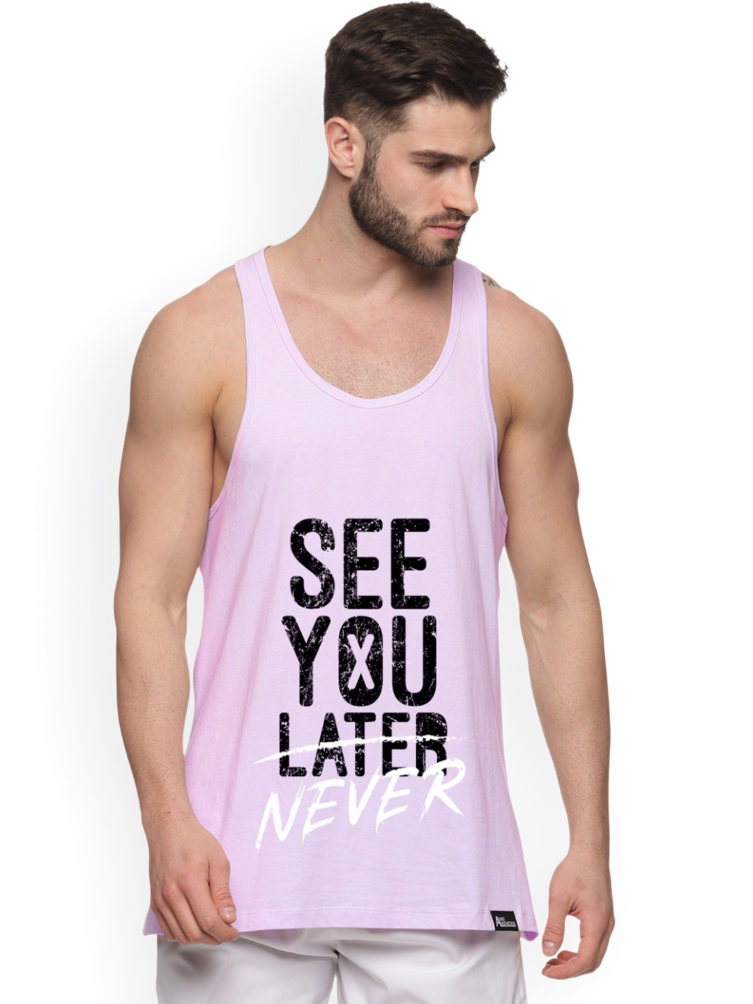 

Anax Aesthetics Men Printed Sleeveless Sando Gym Vests Stringer, Lavender