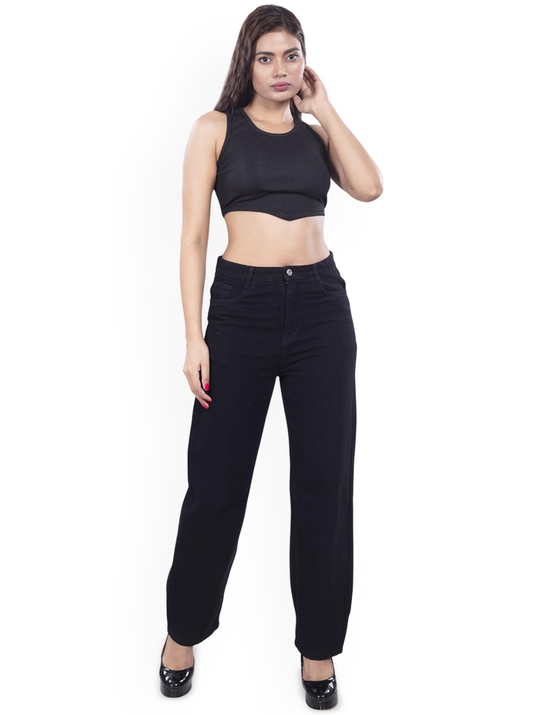 

BELLE ALLE DENIM Women Straight Fit High-Rise Jeans, Black