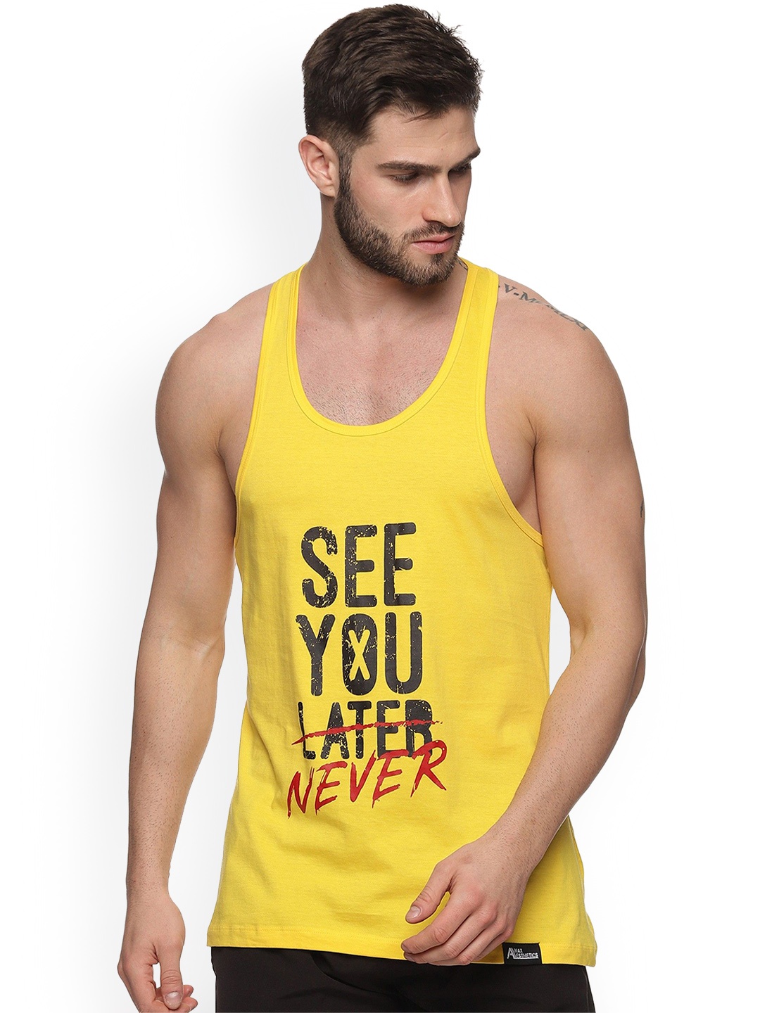 

Anax Aesthetics Men Printed Sleeveless Sando Gym Vests Stringer, Yellow