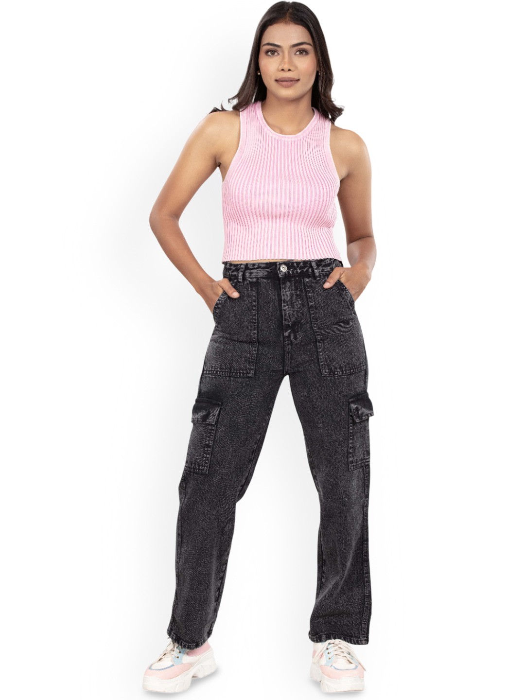 

BELLE ALLE DENIM Women Straight Fit High-Rise Heavy Fade Jeans, Black