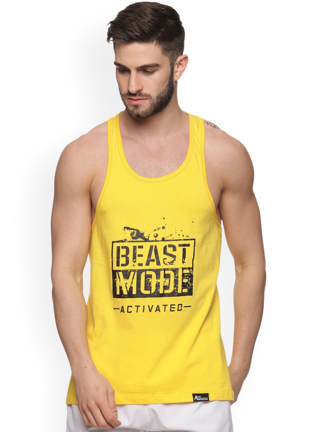 

Anax Aesthetics Men Cotton Printed Sleeveless Pastel Sando Gym Vest Stringer Tank Top, Yellow