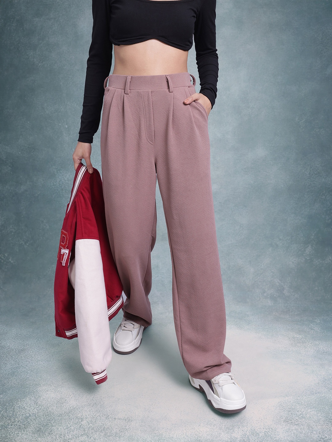 

The Roadster Lifestyle Co. Women Smart High-Rise Pleated Trousers, Mauve