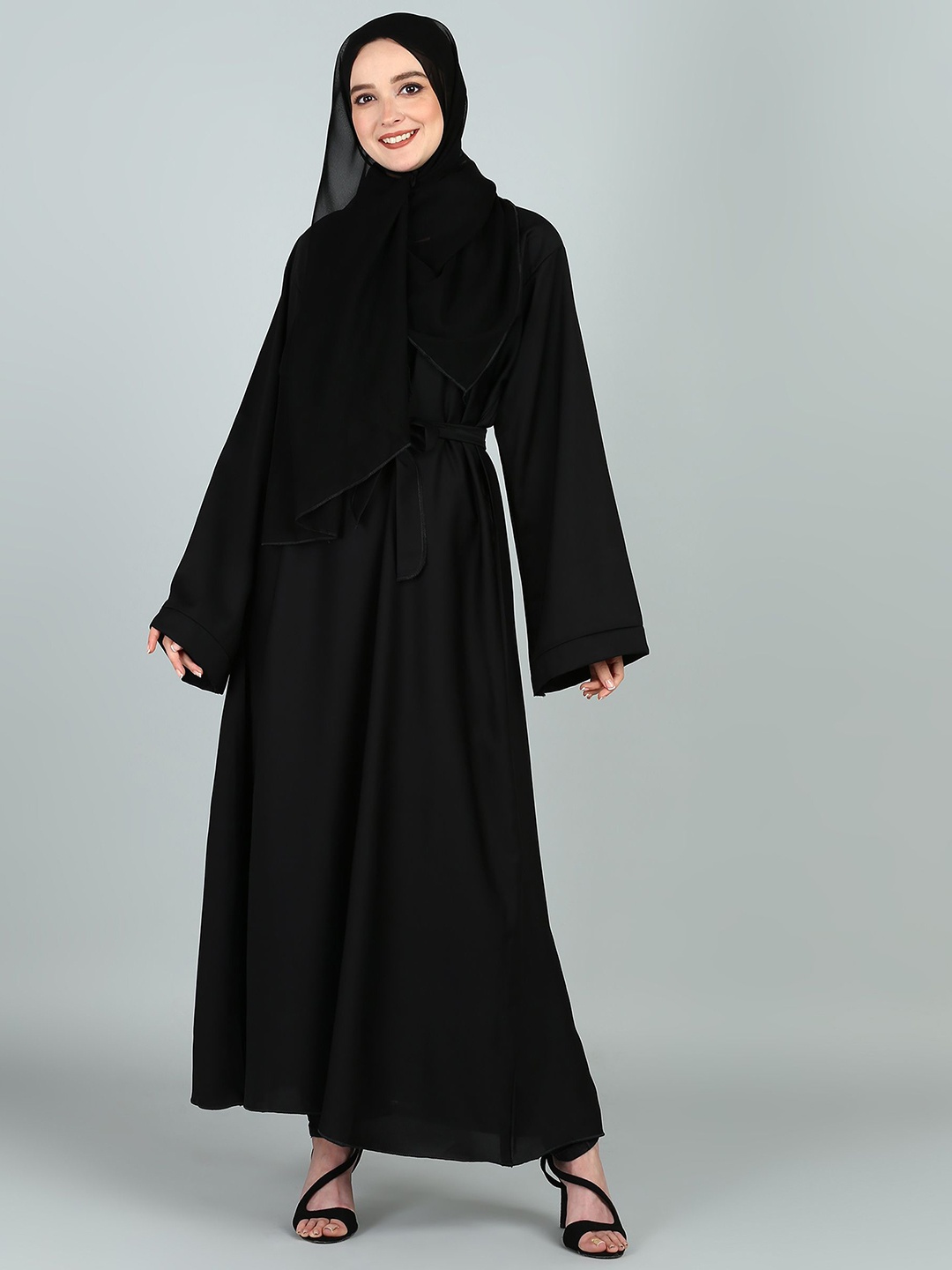 

BROKE BRAND Abaya Burqa Round Neck With Adjustable Belt, Black