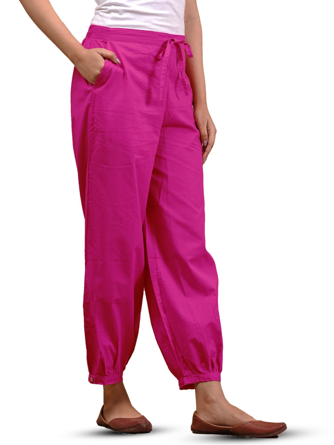 

Anootha Women Loose Fit Mid-Rise Pure Cotton Harem Pant, Pink