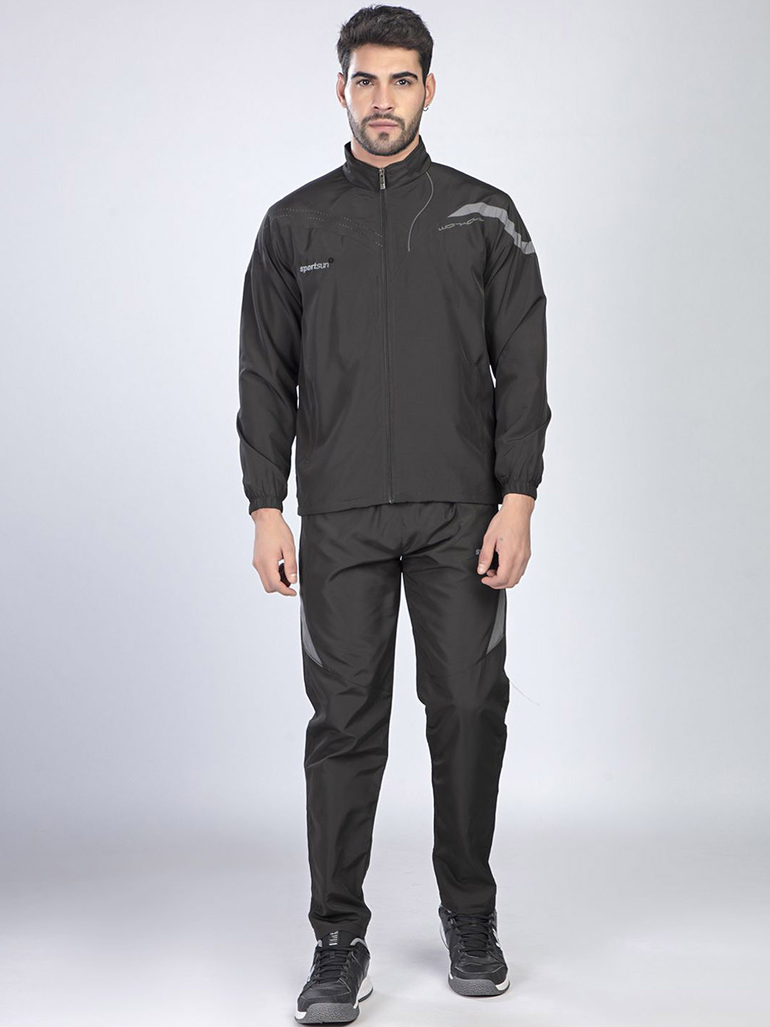

SPORT SUN Men Solid Jacket with Track Pant, Black