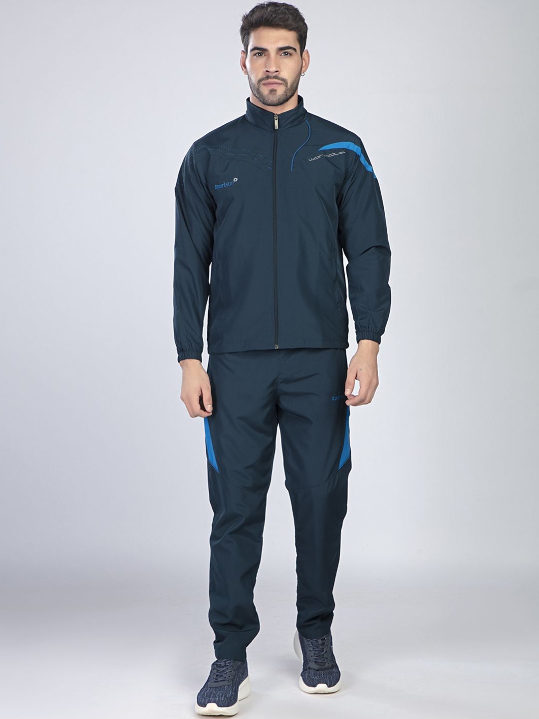 

SPORT SUN Men Solid Jacket with Track Pant, Teal