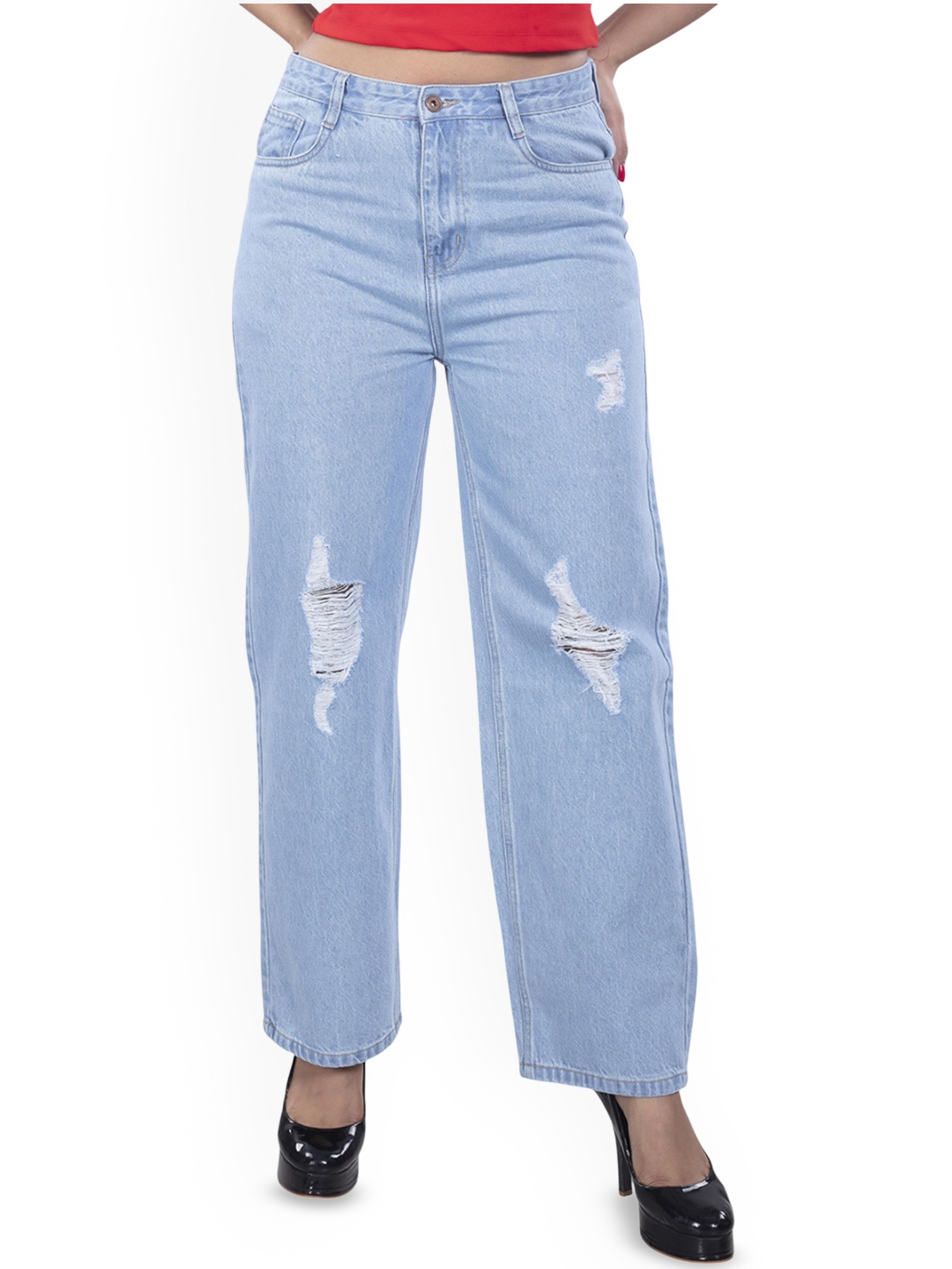 

BELLE ALLE DENIM Women Straight Fit High-Rise Jeans, Blue