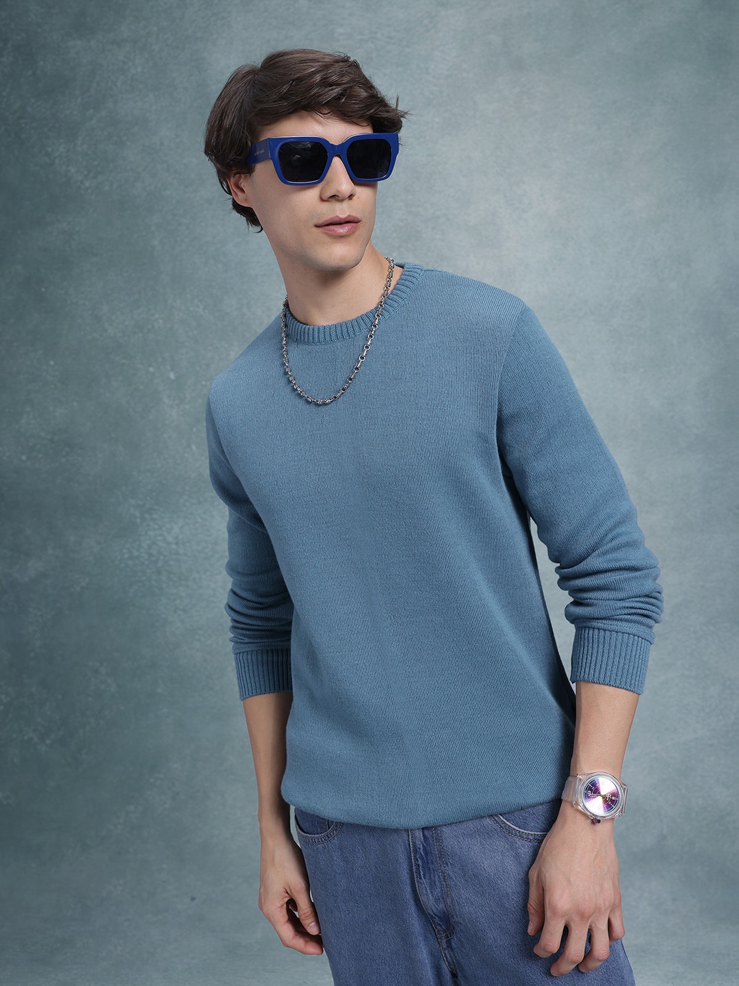 

The Roadster Lifestyle Co. Solid Pure Cotton Pullover, Blue