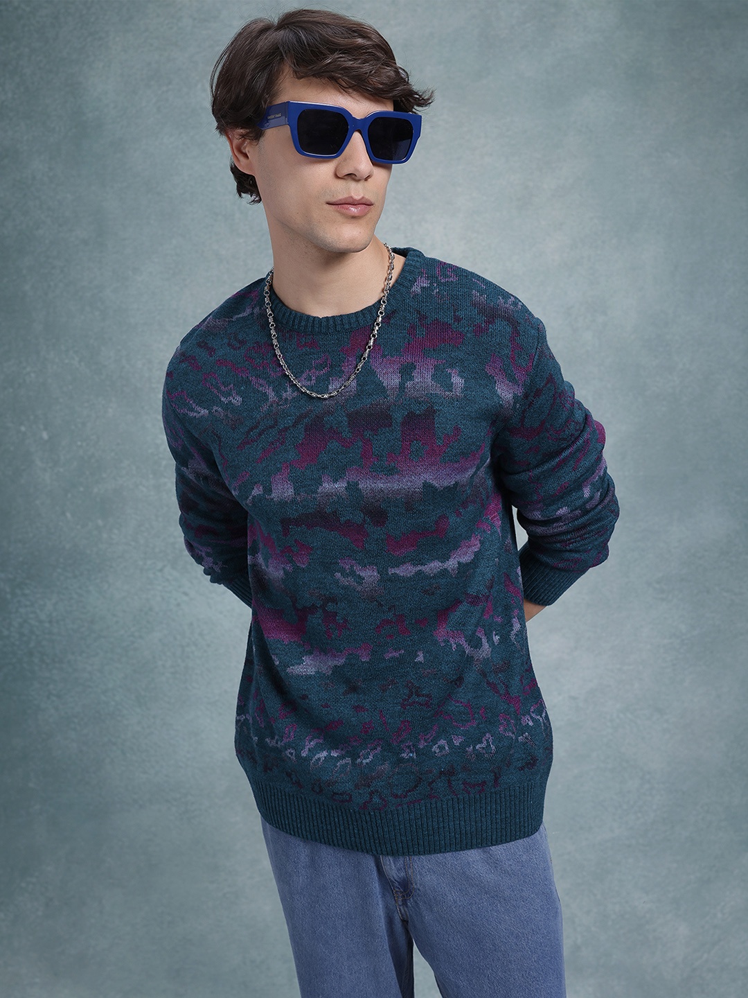 

The Roadster Lifestyle Co. Abstract Woven Design Pure Cotton Pullover, Blue
