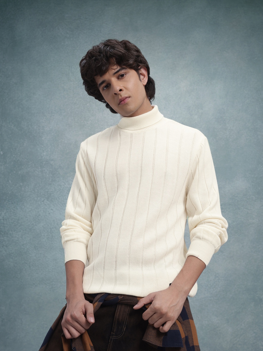 

The Roadster Lifestyle Co. Solid Turtle Neck Pure Cotton Pullover, Off white
