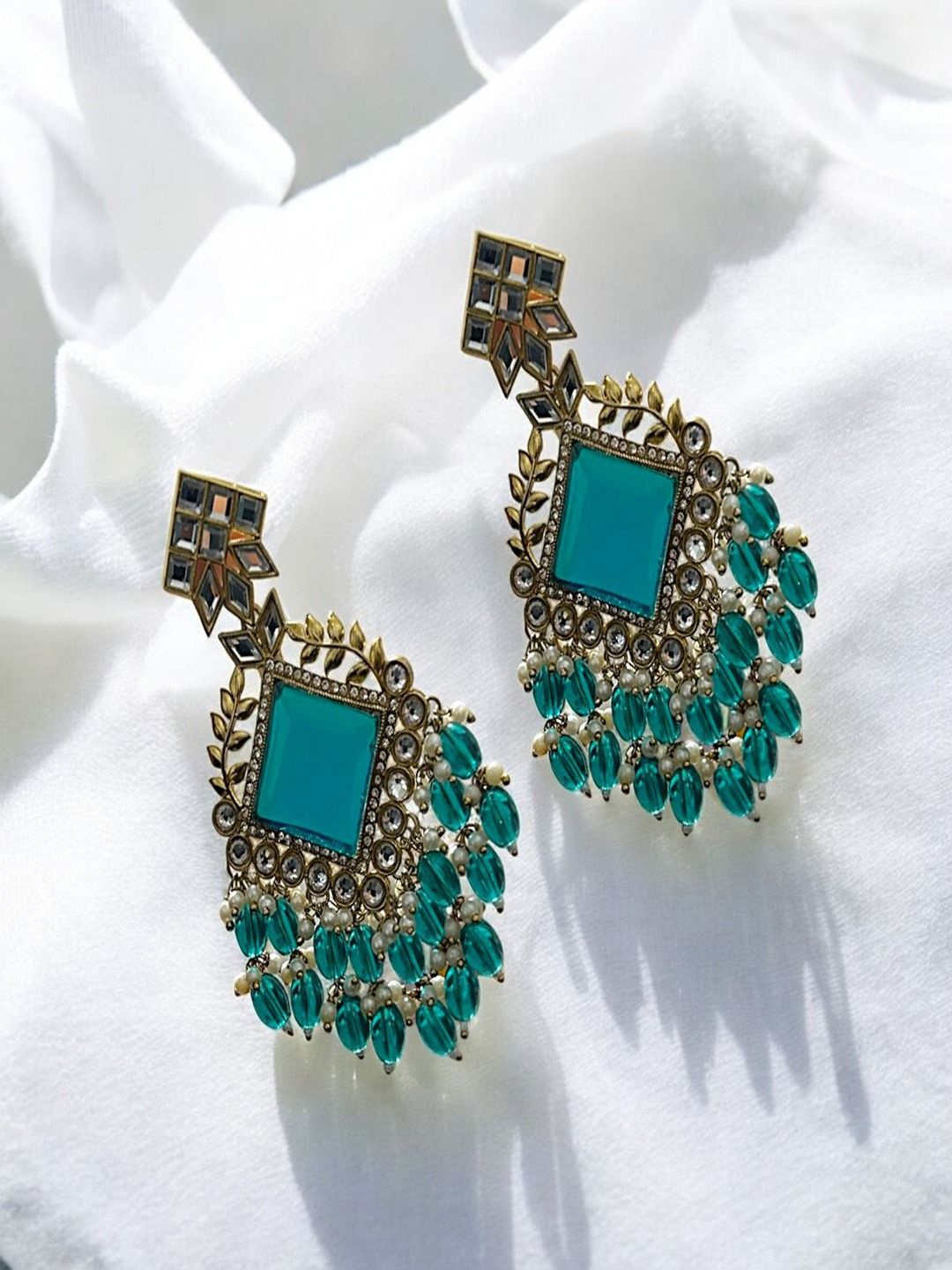 

AccessHer Gold-Plated Perals Beaded Contemporary Shaped Drop Earrings