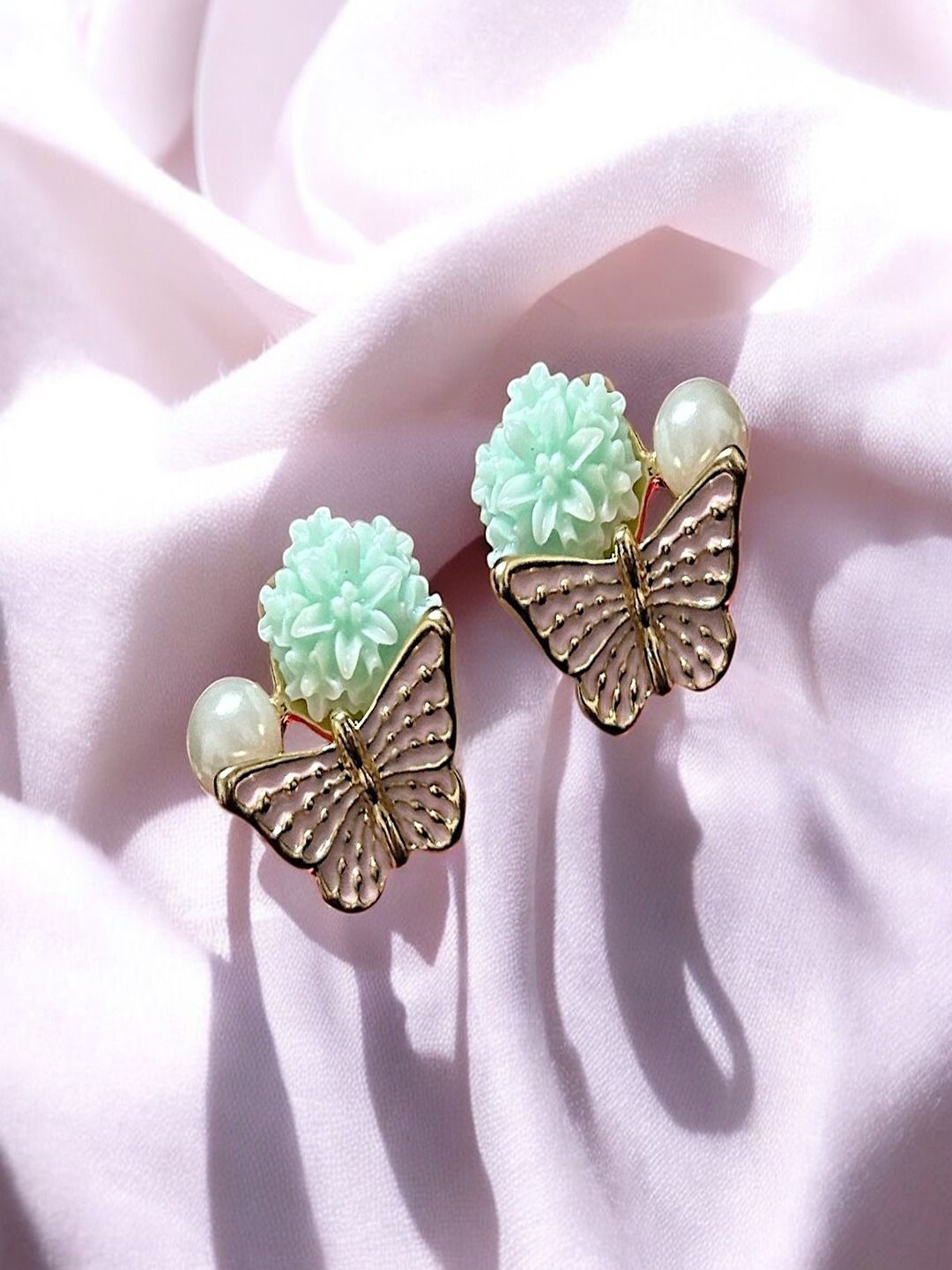 

AccessHer Brass-Plated Artificial Beaded Contemparory Shaped Studs, Sea green