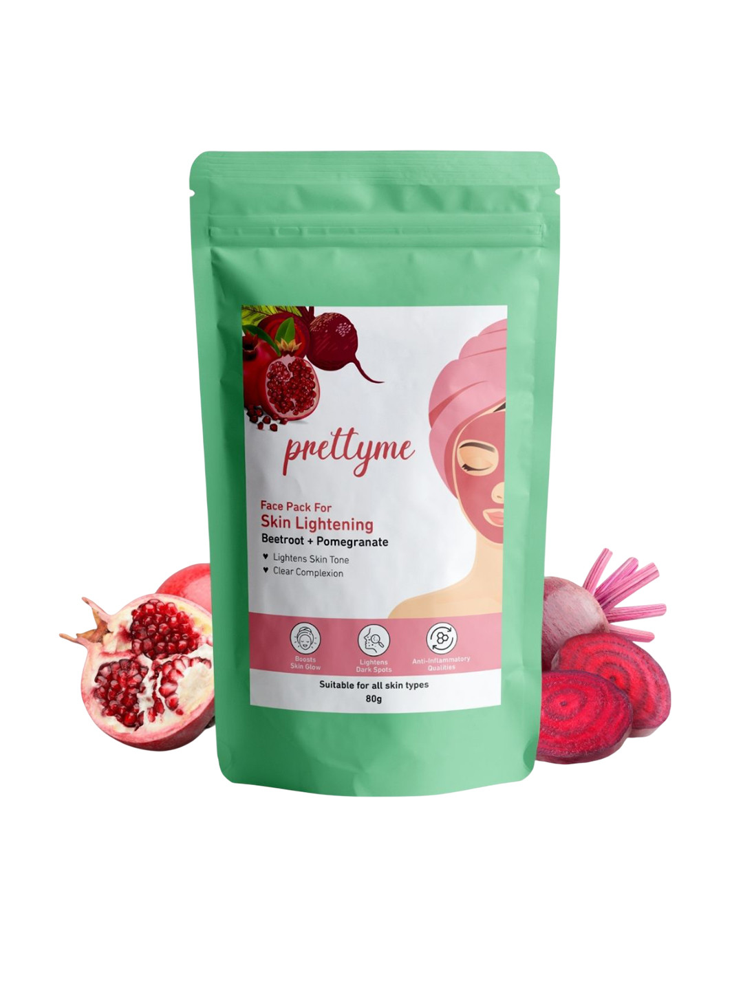 

Prettyme 100% Natural Face Pack Powder For Skin Lightening- 80 g, Red