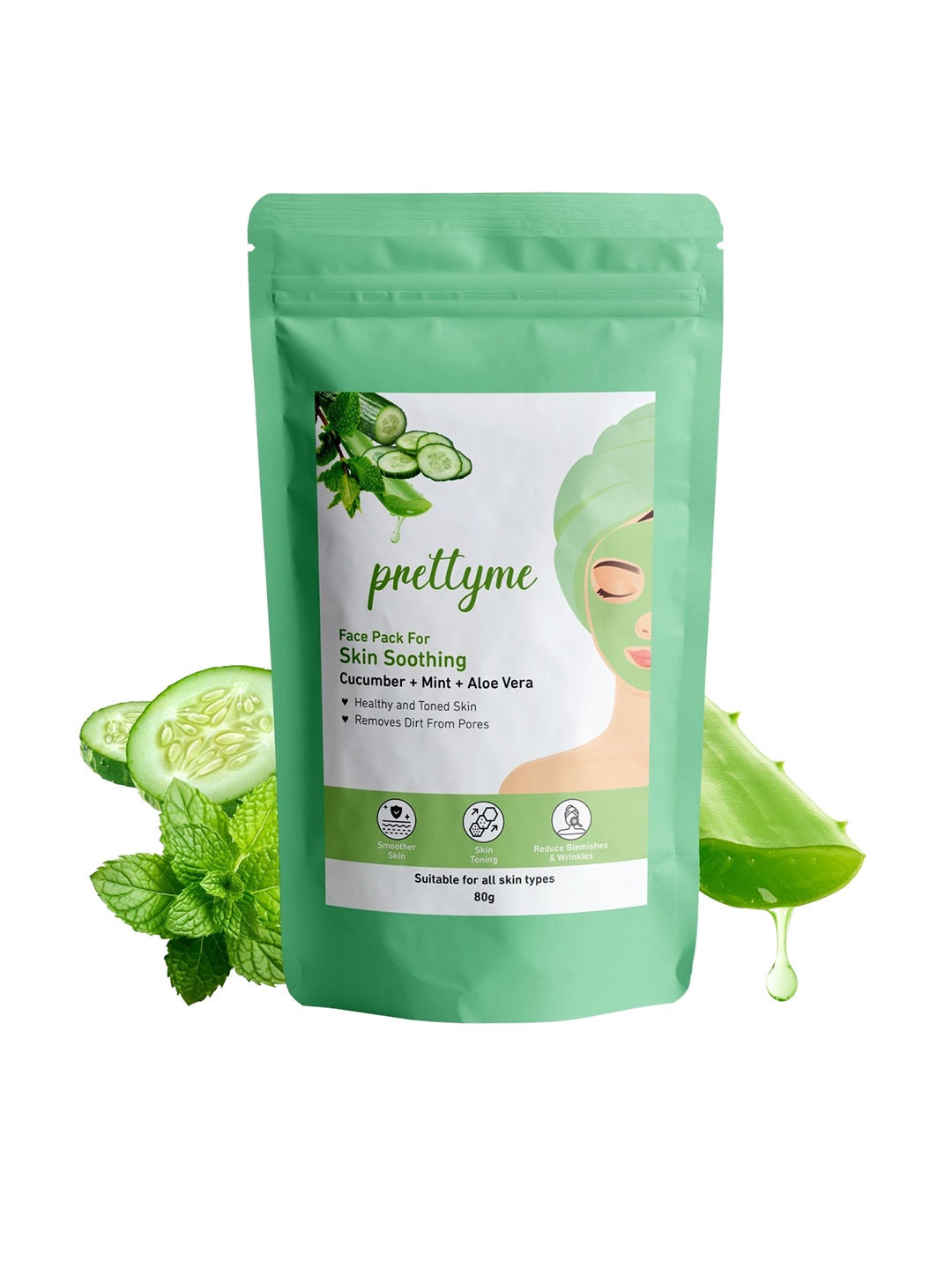 

Prettyme Natural Face Pack Powder With Cucumber & Aloevera For Skin Soothing - 80 g, Sea green