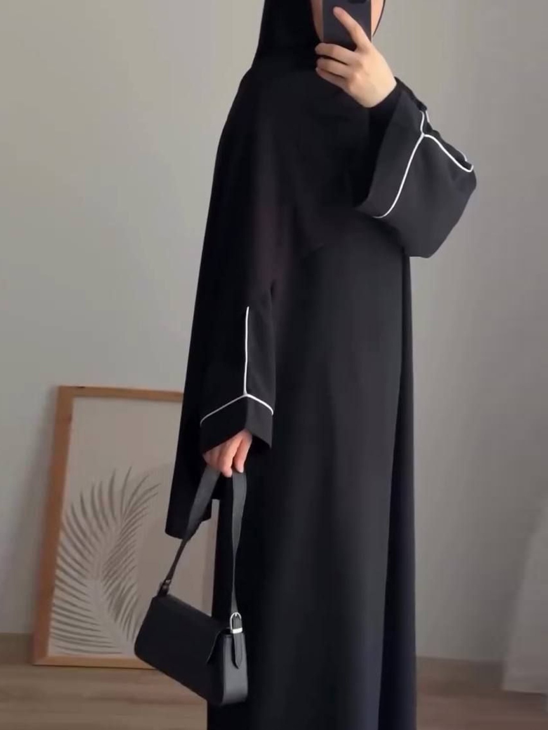 

BROKE BRAND Women Plain Abaya Round Neck Piping Finishing Burqa, Black