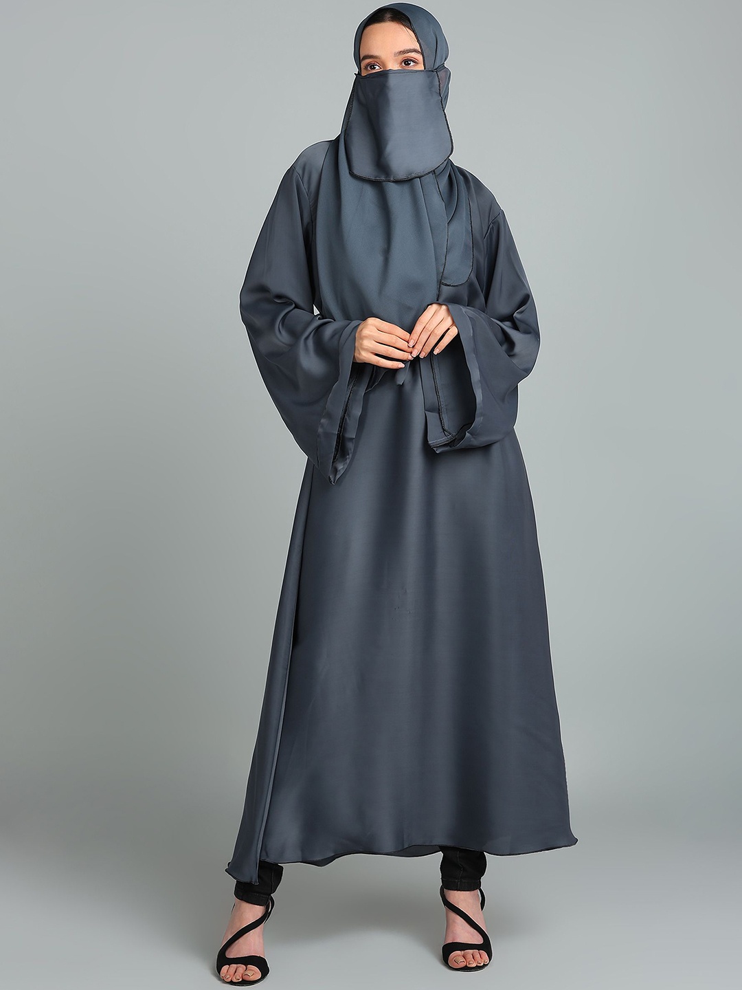 

BROKE BRAND Women Plain Abaya With Adjustable Belt Burqa, Grey