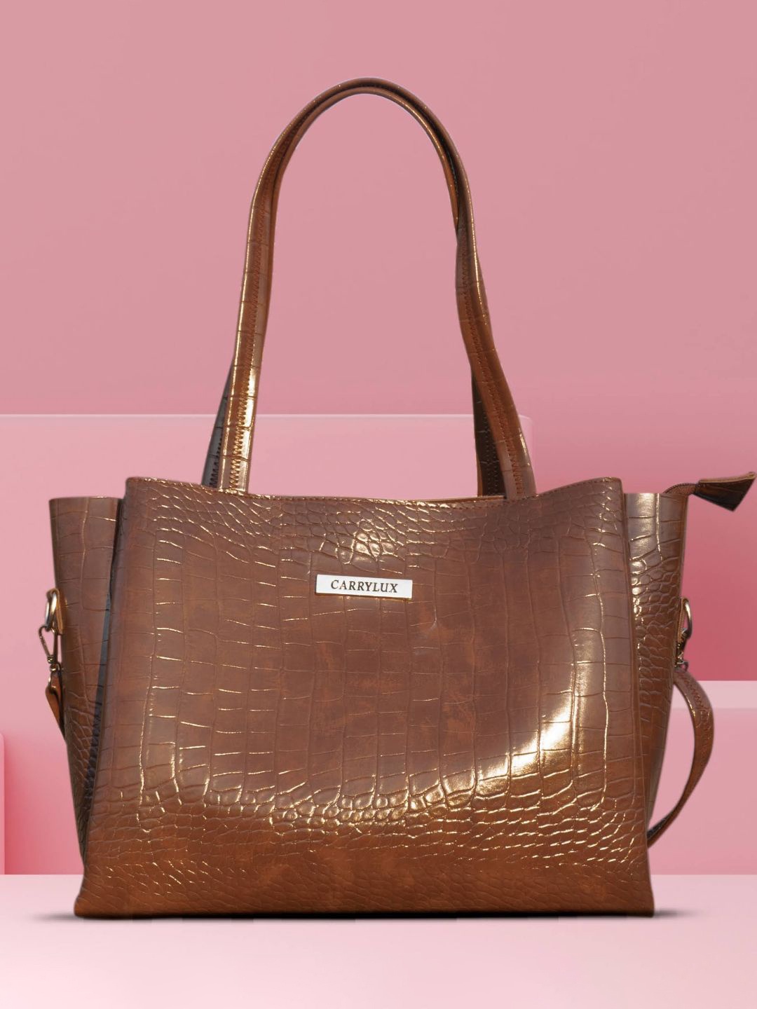 

CarryLux Textured PU Up to 12 inch Shopper Tote Bag, Brown