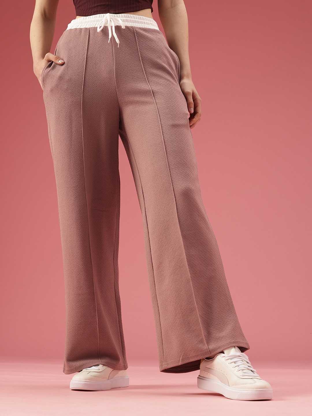 

DressBerry Women Flared High-Rise Trousers, Mauve