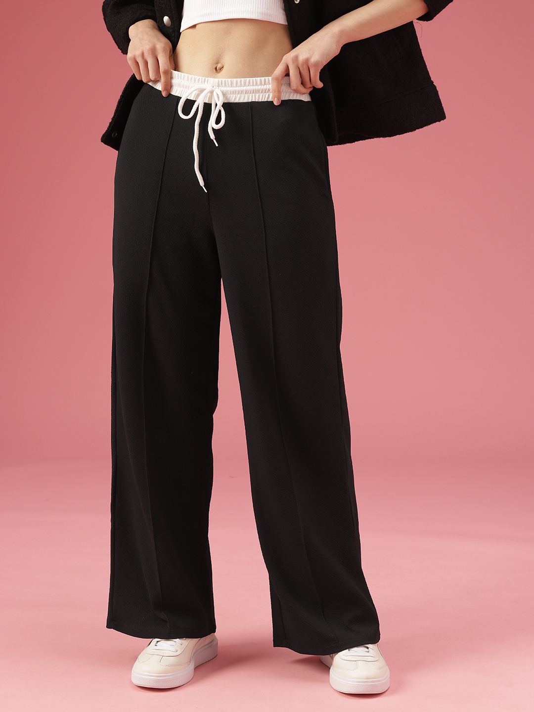 

DressBerry Women Flared High-Rise Trousers, Black