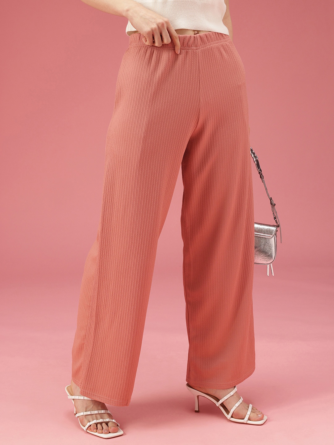 

DressBerry Women Flared High-Rise Wide Leg Korean Trousers, Pink