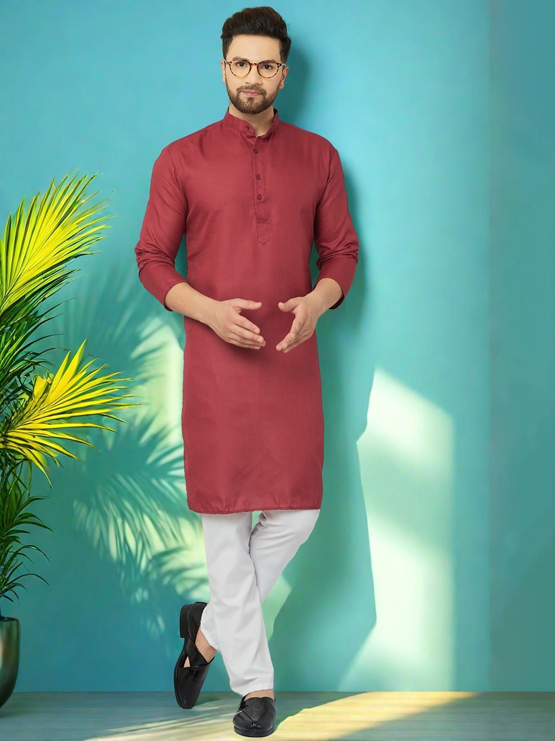 

LEMONX Men Regular Kurta with Pyjamas, Maroon