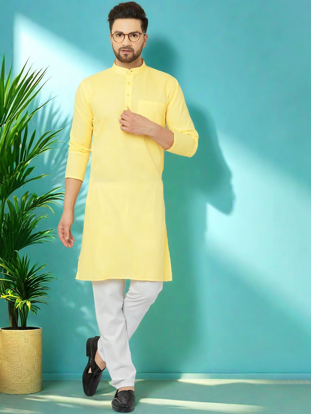 

LEMONX Men Regular Kurta with Pyjamas, Yellow