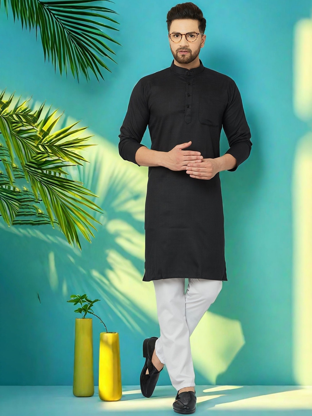 

LEMONX Men Regular Kurta with Pyjamas, Black