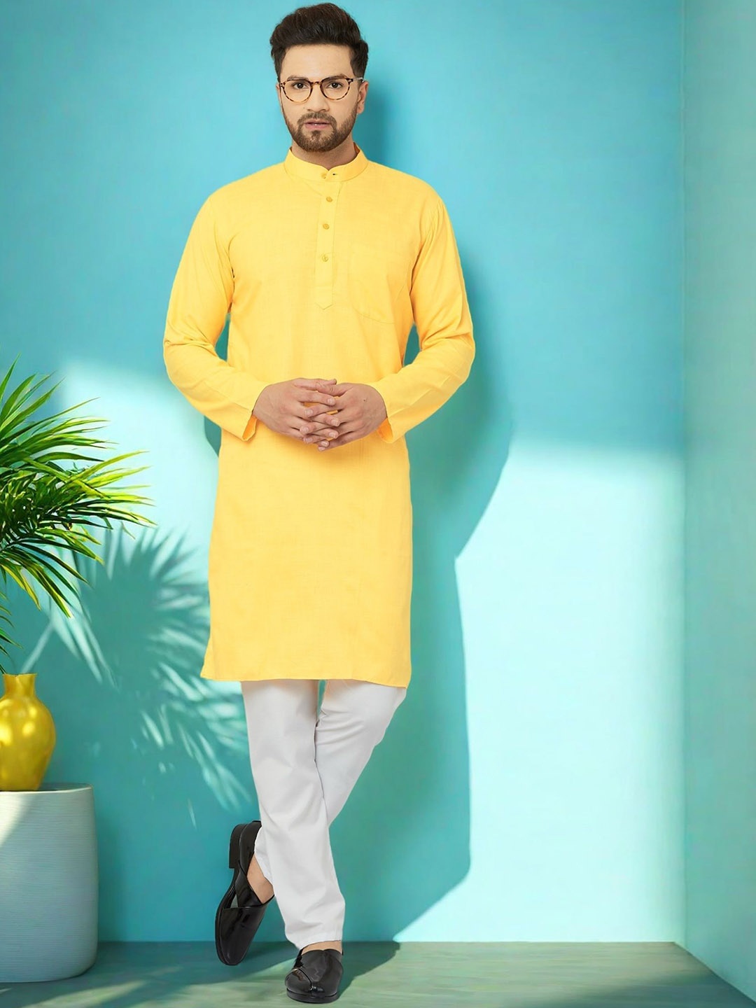

LEMONX Men Regular Kurta with Pyjamas, Mustard