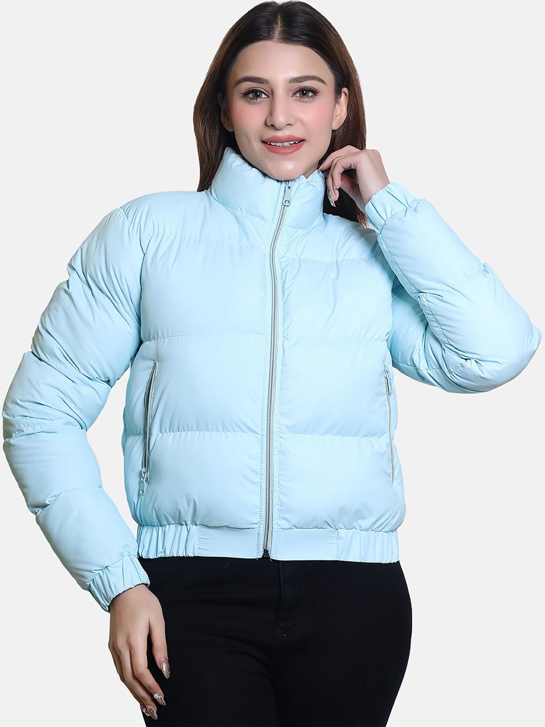 

BAESD Women Windcheater and Water Resistant Crop Puffer Jacket, Blue